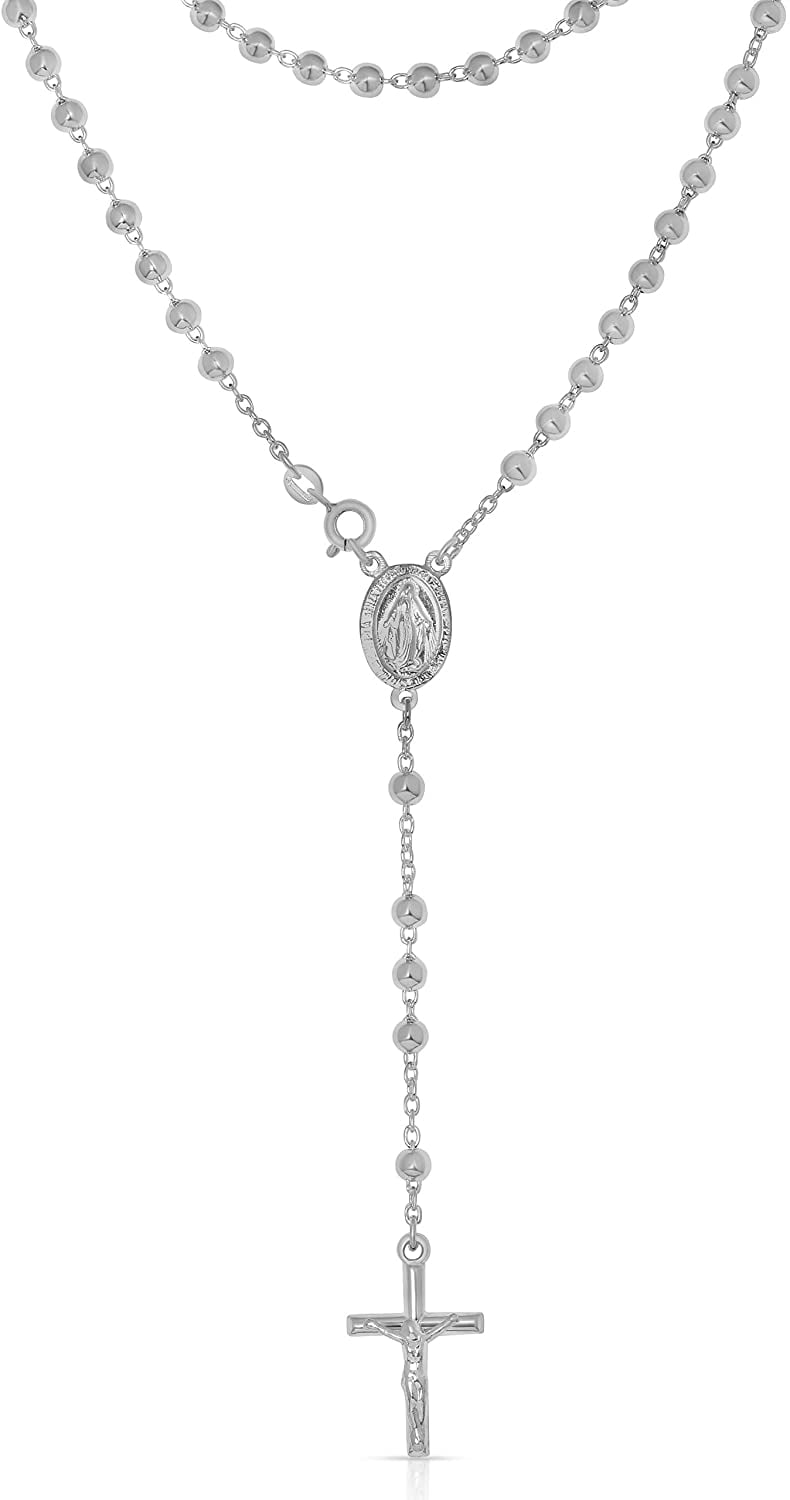4mm Sterling Silver Rosary Necklace Dainty 4mm-6mm Beads Handmade for Women Italy 24 Inch 24 Inch Golden Moon ROS-SIL 4mm Sterling Silver Rosary Necklace Dainty 4mm-6mm Beads Handmade for Women Italy 24 Inch 24 Inch Golden Moon ROS-SIL