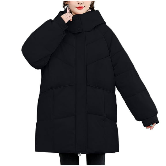 Sevevn Women's Oversize Quilted Jacket Long Sleeved Hooded Thickened And Fleece Casual Jacket With Pockets