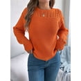 thumbnail image 4 of Womens Crochet Hollow Out Sweater Top Long Sleeve Crew Neck Knit Pullover Fall Casual Winter Shirt Orange Color L, 4 of 7