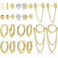 thumbnail image 1 of Chenchen 14K Small Gold Plated Hoop Studs Earrings for Women, Fashion Hypoallergenic Dainty Minimalist CZ Ball Chain Earrings for Birthday Party Christmas Jewelry Gift., 1 of 1