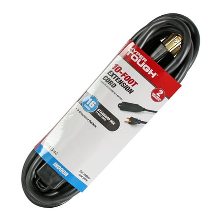 

Hyper Tough 10FT 16AWG 3 Prong Black Indoor 3-Outlet Extension Cord