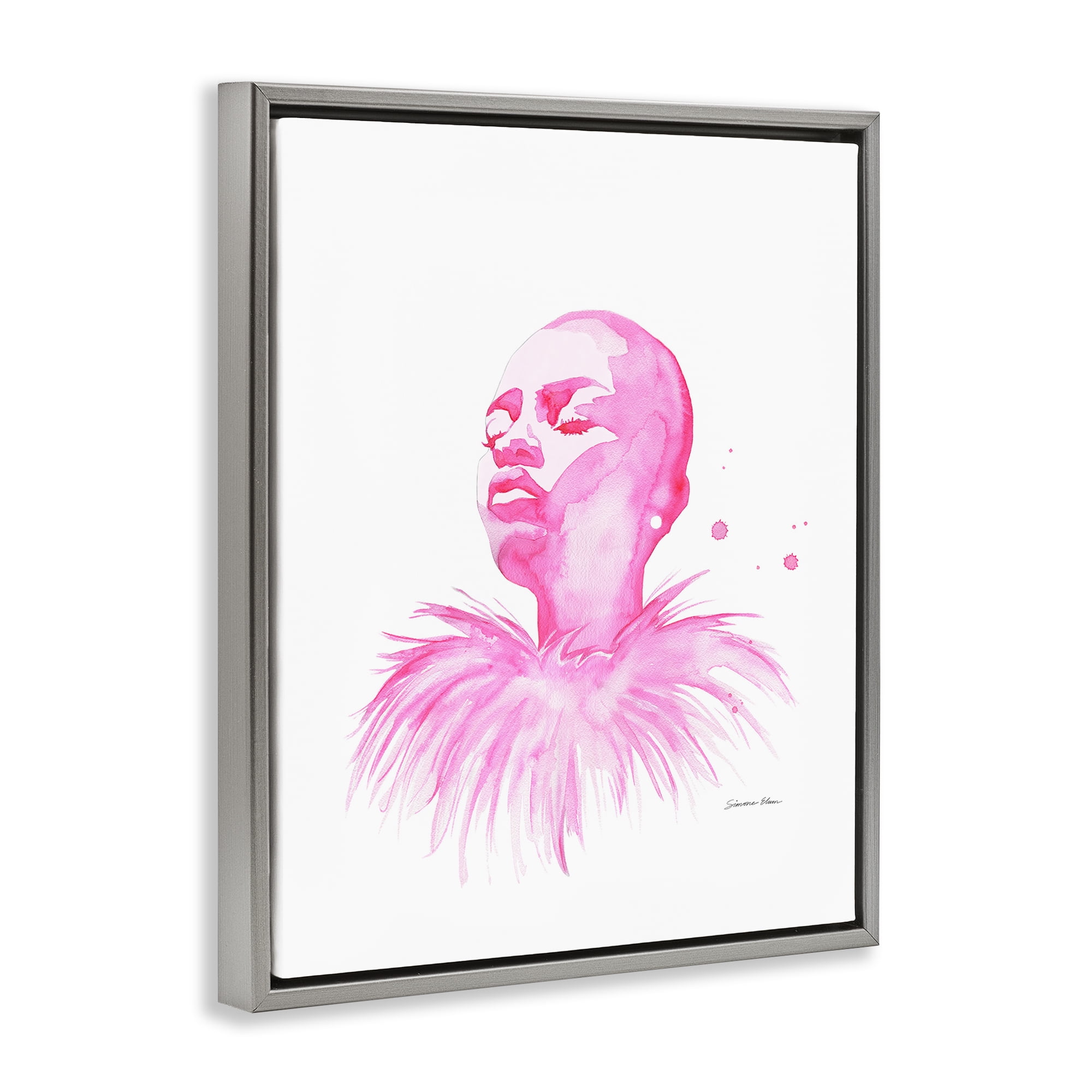 Stupell Industries In A Pink Mood Portrait Gray Framed Floater Canvas Wall Art, design by Simone Elum