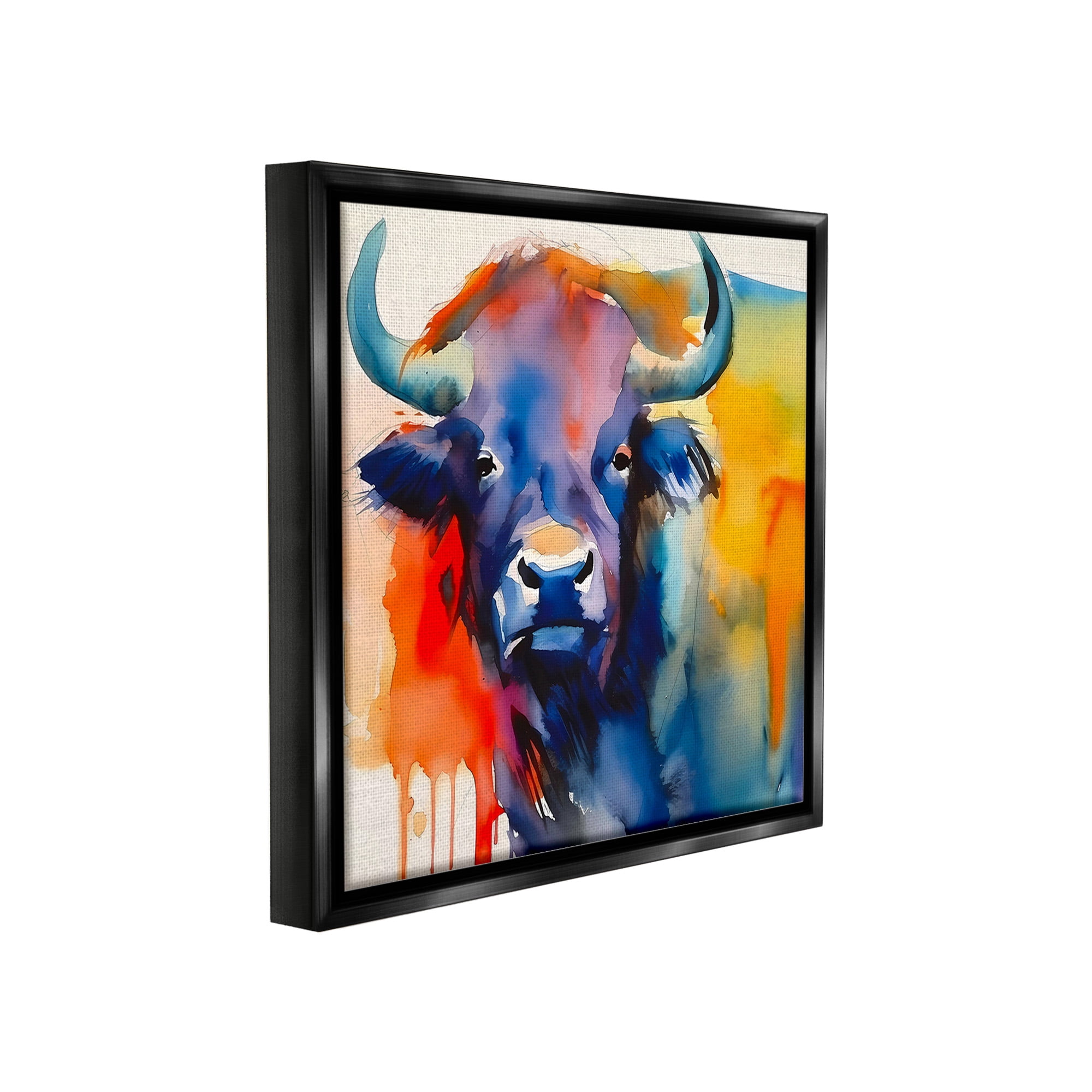 Stupell Industries Abstract Vivid Cattle Animals & Insects Painting Black Floater Framed Canvas Art Print Wall Art, 18 x 18
