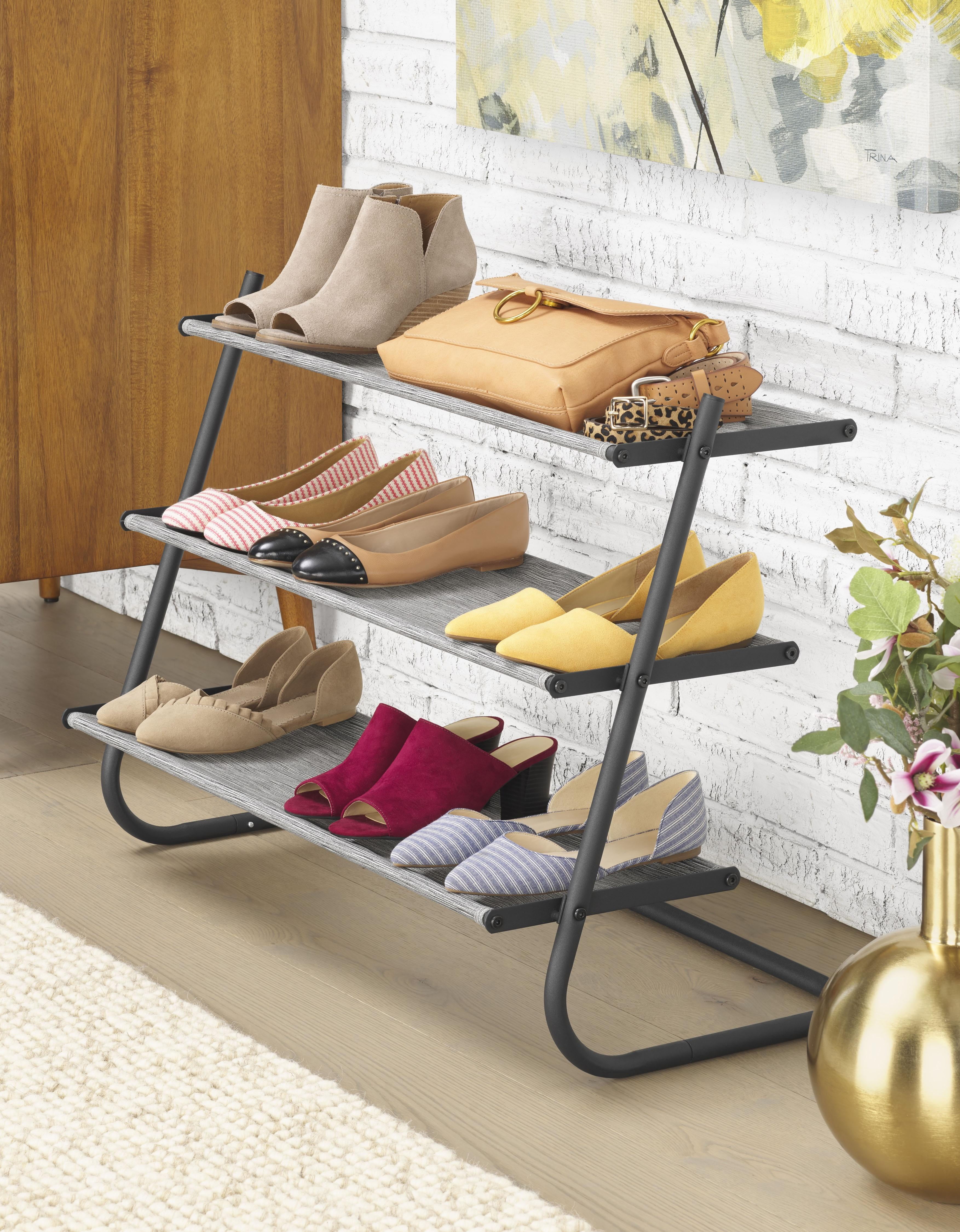 Whitmor 3-Tier Closet Shoe Rack, Space Saving Shoe Shelf, 12-Pair Capacity, Matte Black