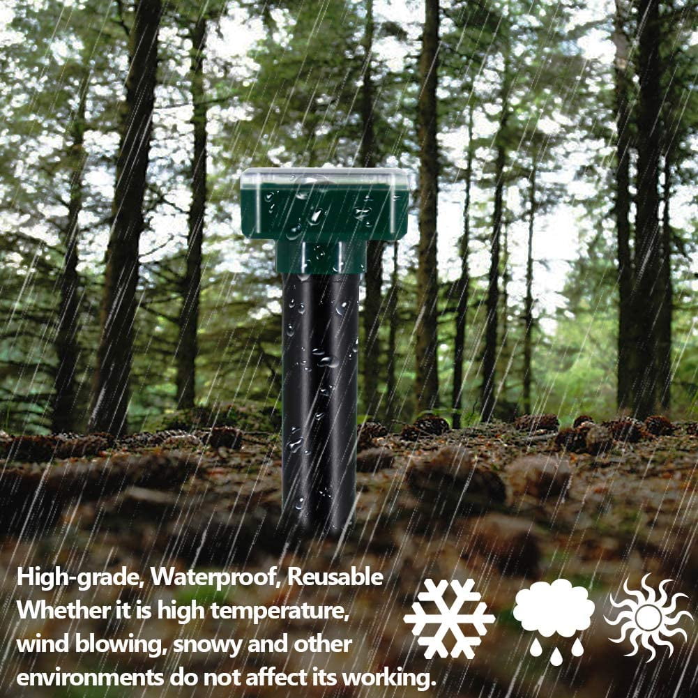 MODANU 8Pcs Solar Mole and Groundhog Repellent Stakes Sonic Gopher Repeller Vole Deterrent Spikes - Get Rid of Burrowing Animals Waterproof (Green)