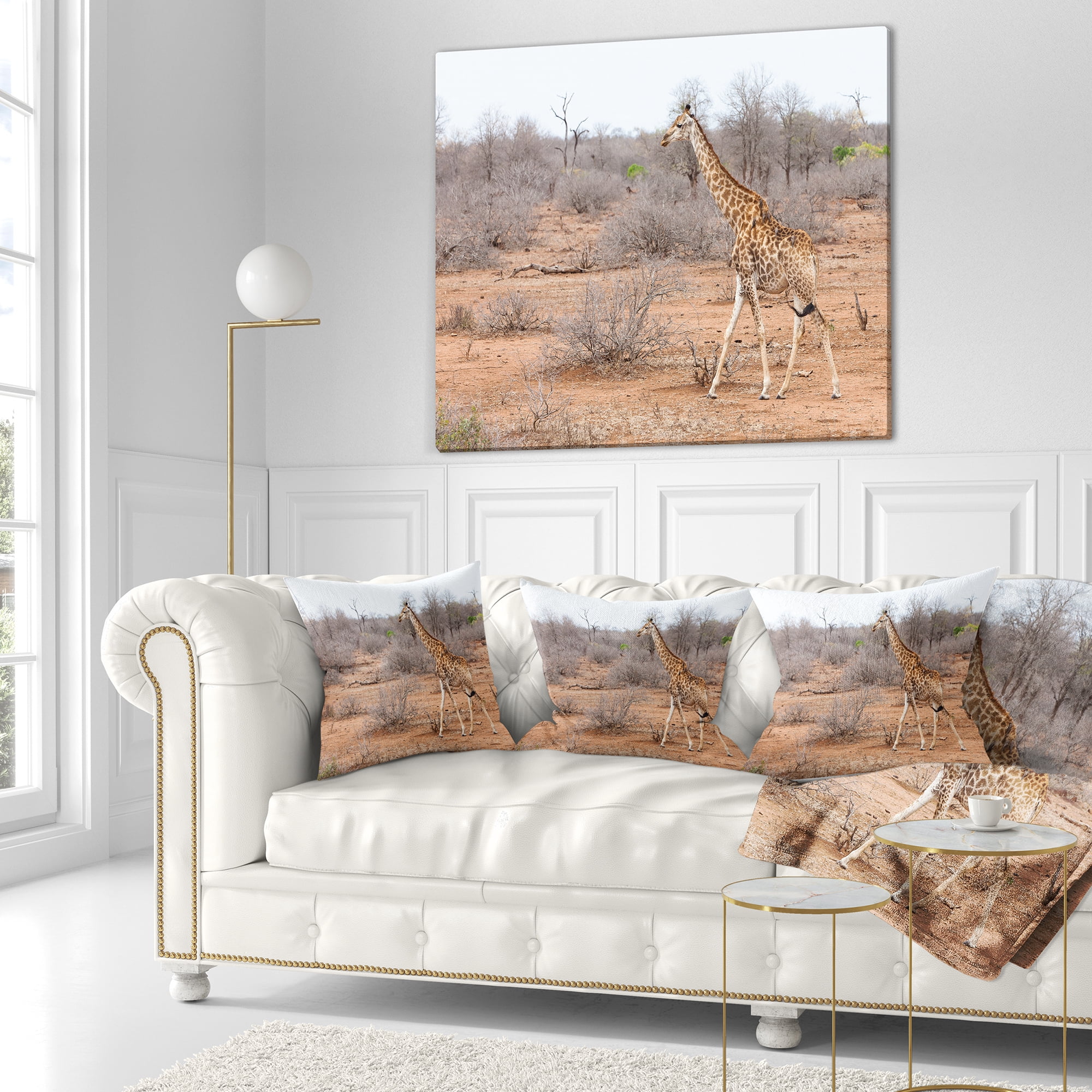 Designart Giraffe Walking through African Forest - Animal Throw Pillow - 16x16