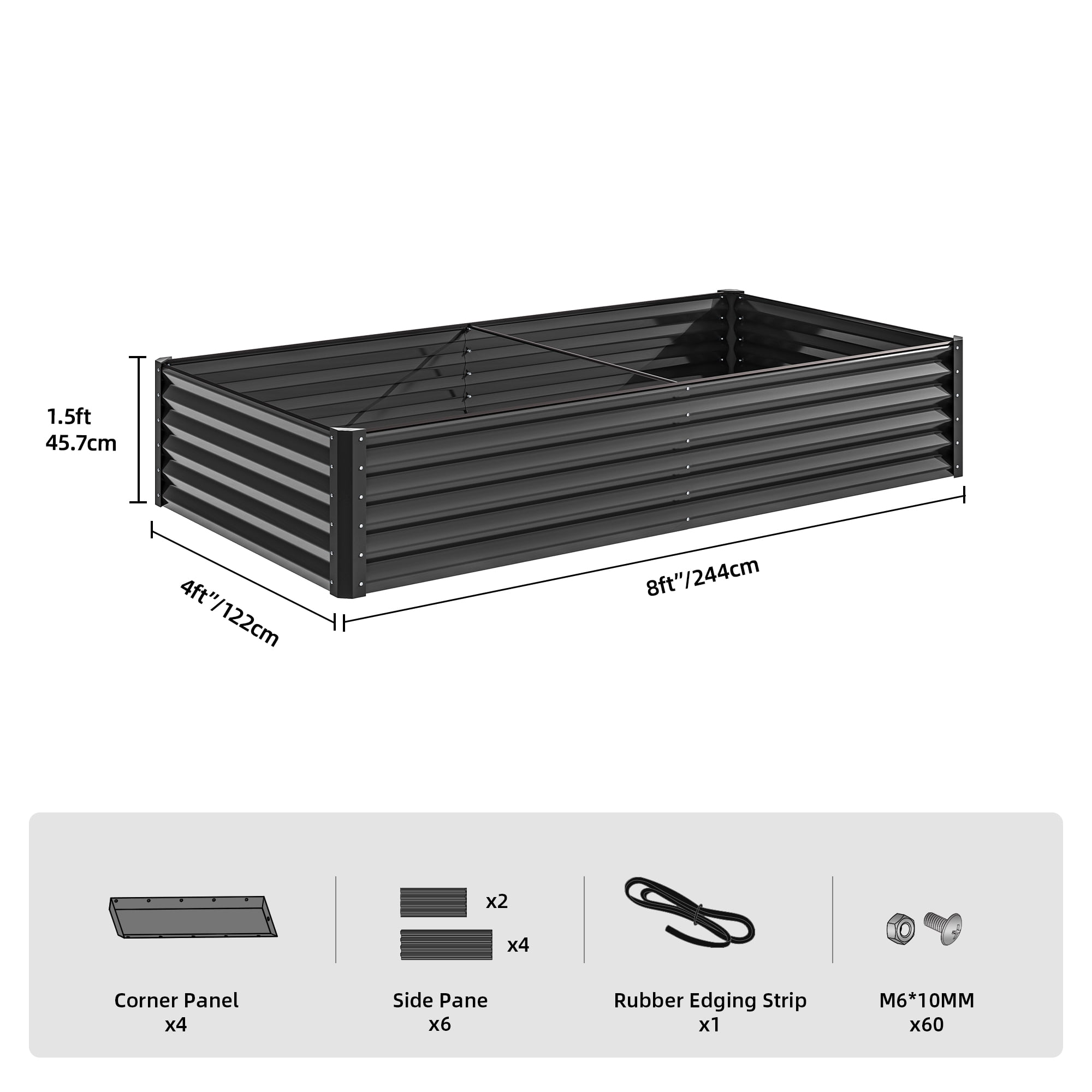 Uforic 2 Pcs 8ftx4ftx1.5ft Large Raised Garden Bed Kit,Outdoor Galvanized Metal Patio Planter Box with Safety Rubber & Gloves, for Vegetables Flowers,Black