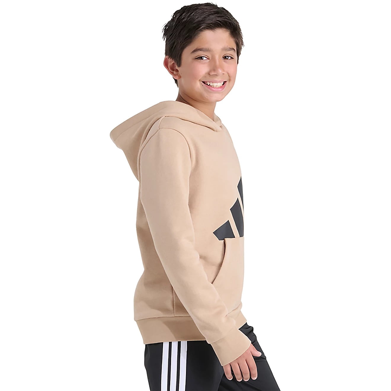 Adidas Boys' Essential Big Logo Pullover Hoodie Tan  Medium