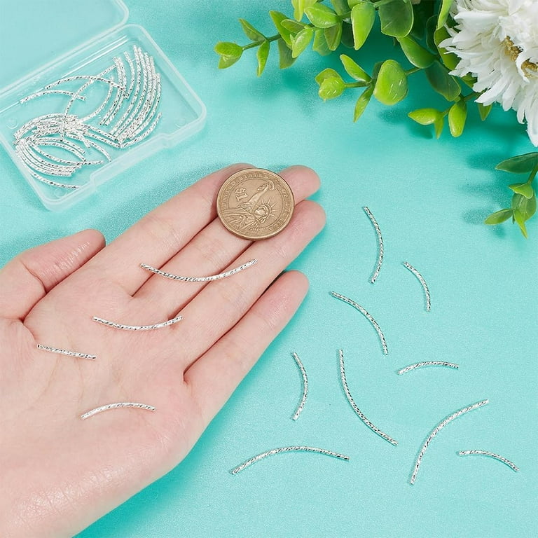 40 Pcs Sizes Curved Tube Beads Brass Noodle Beads 925 Sterling