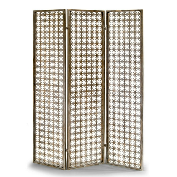 Abbey 3Panel Metal Frame Folding Screen Room Divider Antique Rustic