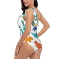 thumbnail image 4 of Sikiie Colorful Dinosaur Print Women One Piece Swimsuits Tummy Control One Shoulder Bathing Suits Ruffle Swimwear, From S to XXL-X-Large, 4 of 6