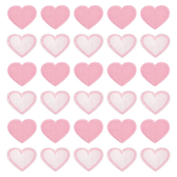 Uxcell Heart Shaped Iron on Patches 4x3.5cm Embroidered Sew Patches Appliques Garment Embellishments for Clothing Repair Backpack Shoes Decoration Pink 30Pcs