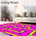 thumbnail image 2 of ODIKA 4'x6' Machine Washable Non-Slip Area Rug, Retro Arcade Adventure Map Floor Covering with Classic Gaming Icons High Traffic Rug, Pink, 699928, 2 of 7