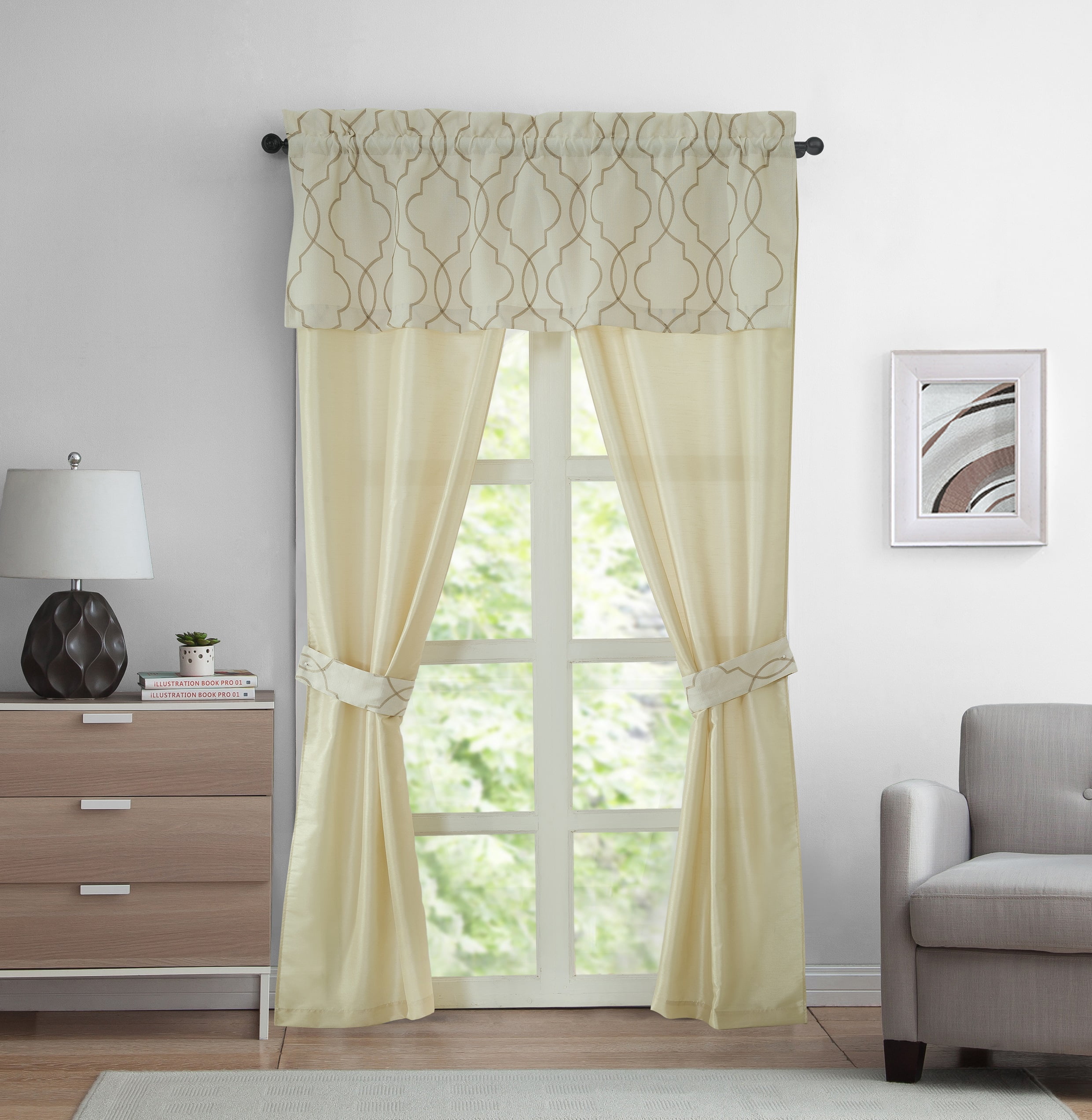 5PC Window Set, Regal Home Collections Averie Faux Silk Curtain Panel