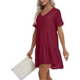 thumbnail image 3 of MLANM Women Summer Tunic Dress V Neck Casual Loose Flowy Swing Shift Dresses, L Wine Red, 3 of 9