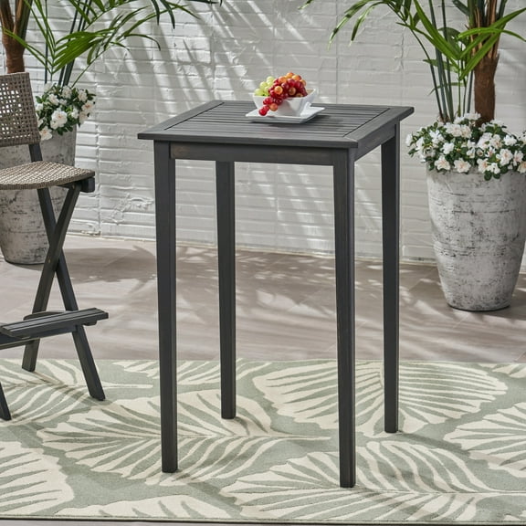 Noble House Polaris Outdoor Acacia Wood Bar Table in Dark Gray