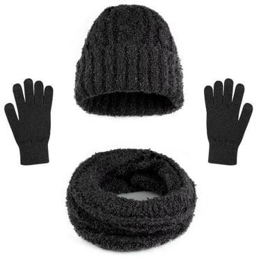 Swtroom Unisex Thermal Knit Hat, Scarf & Glove Set, Black, 3-Piece