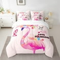 thumbnail image 2 of Pink Flamingo Full Comforter Set 7 Piece,Tropical Flamingo Bed in a Bag,Hawaiian Floral Animal Fitted Sheet,Botanical Flowers Down Comforter,Heart Pattern Bedding Set Reversible, 2 of 5