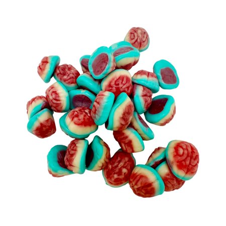 Gummi Brains Candy - 3 LB Resealable Stand Up Candy Bag - Halloween Themed Blue and Red Gummi Treats - Strawberry Flavored with Fruity Jelly Center - Bulk Scary Candy for Party Favors