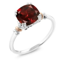 Gem Stone King 925 Sterling Silver and 10K Rose Gold Red Garnet Engagement Ring for Women (2.74 Cttw, Gemstone Birthstone, 8X8MM Cushion, Available 5,6,7,8,9)