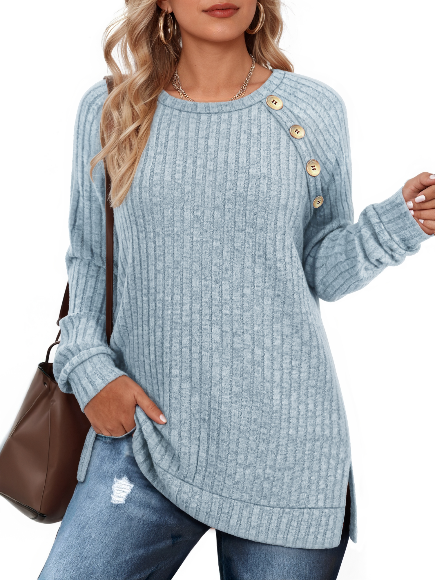 OALUXE Women's Long Sleeve Tunic Top with Button Details photo 1
