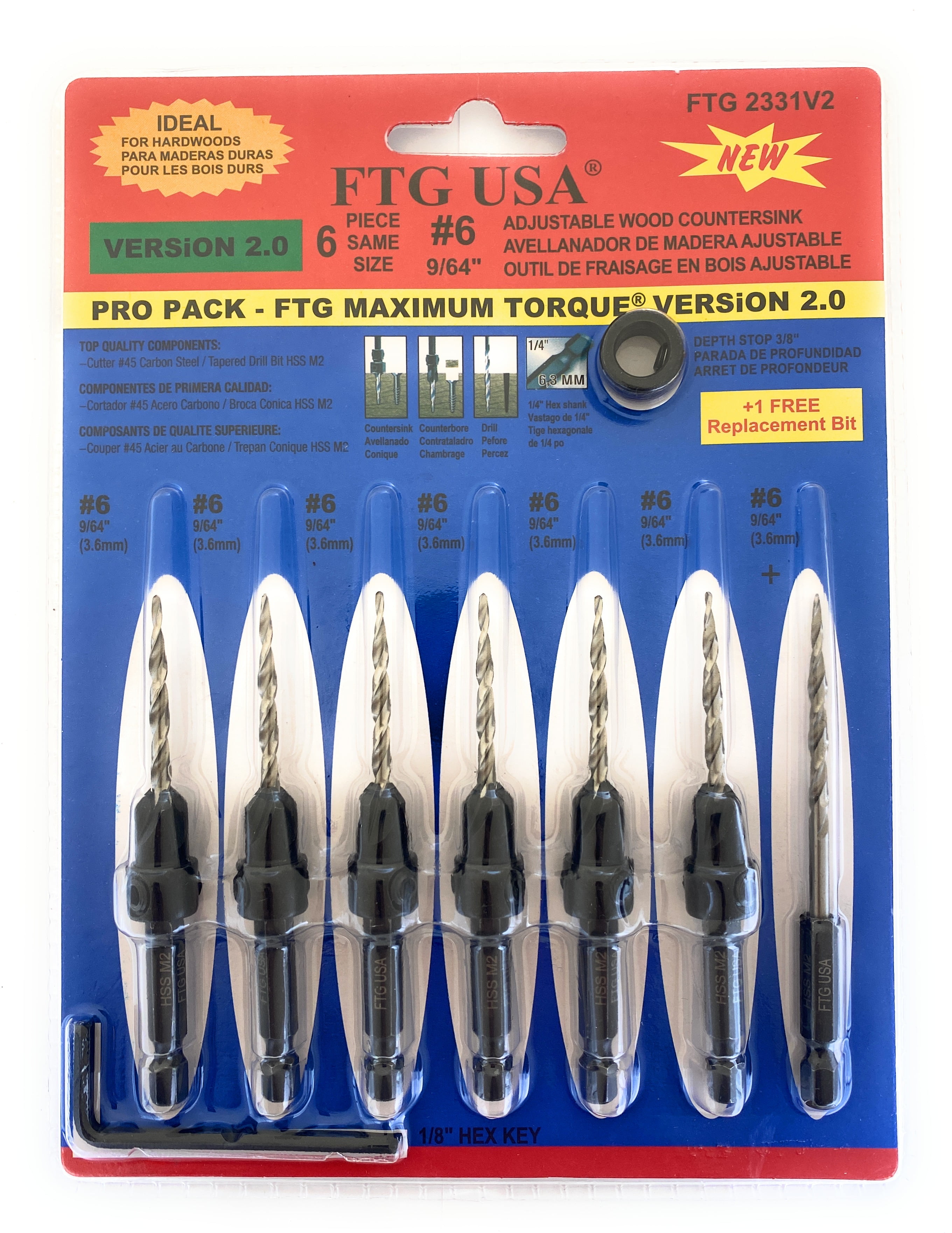 FTG USA Countersink Drill Bit Set 6 Pc 6(9/64"), 1 Replacement