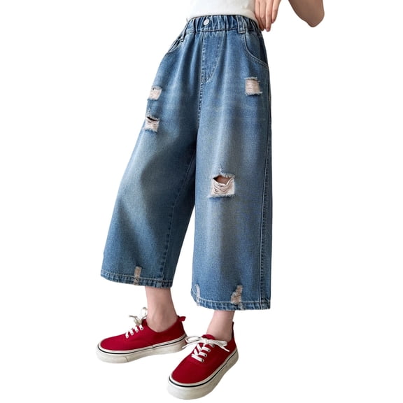 UJNDER Casual Girls Denim Shorts for Tweens Loose Fit Pants with Stylish Design and Breathable Comfort for Kids Girls Pants,Blue,13-14 Years