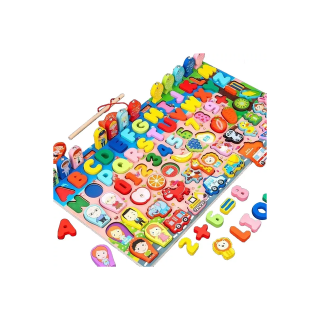 Juego Educativo Tablero Pesca Letra Número Animal para niños, Rosa