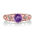 thumbnail image 2 of Gem Stone King 1.12 Ct Round Purple Amethyst White Diamond 18K Rose Gold Plated Silver Ring (Size 5), 2 of 3
