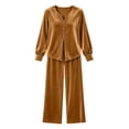 thumbnail image 7 of LYEAA Womens Velour Tracksuit Sets Two Piece Sets Long Sleeve V Neck Tops Wide Leg Pant Casual Workout Outfits, 7 of 7