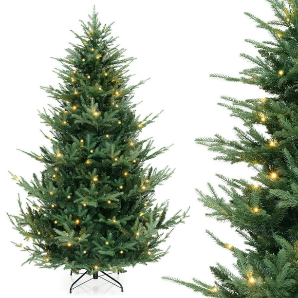 Costway Árbol de Navidad artificial de 210 cm con 1090 puntas de ramas de PVC PE y 340 luces LED de color blanco cálido