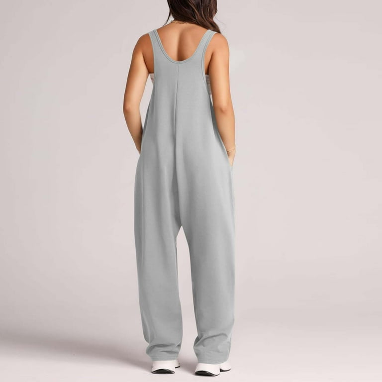 BRGZLK Cotton Jumpsuits for Women Summer Fashion Solid Color Loose