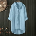 thumbnail image 2 of Womens Linen Tops Summer Solid Color Shirts Loose Breathable Imitation Cotton and Linen Blouses Long Sleeve Lapel Half Button Up Shirts Pocket, 2 of 4