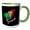 Green/White, variant on 3drose, Red, Blue, Green, Yellow Shapes. White Text Tornado, Black Background, 15oz Mug
