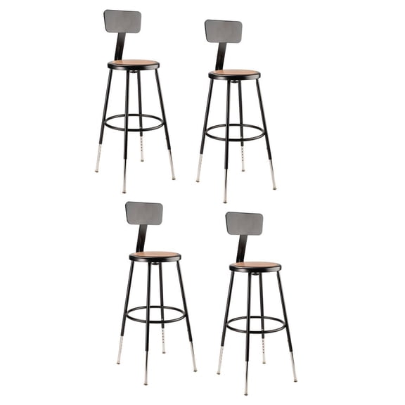 National Public Seating (4 Pack) NPS® 25"-33" Height Adjustable Heavy Duty Steel Stool With Backrest, Black