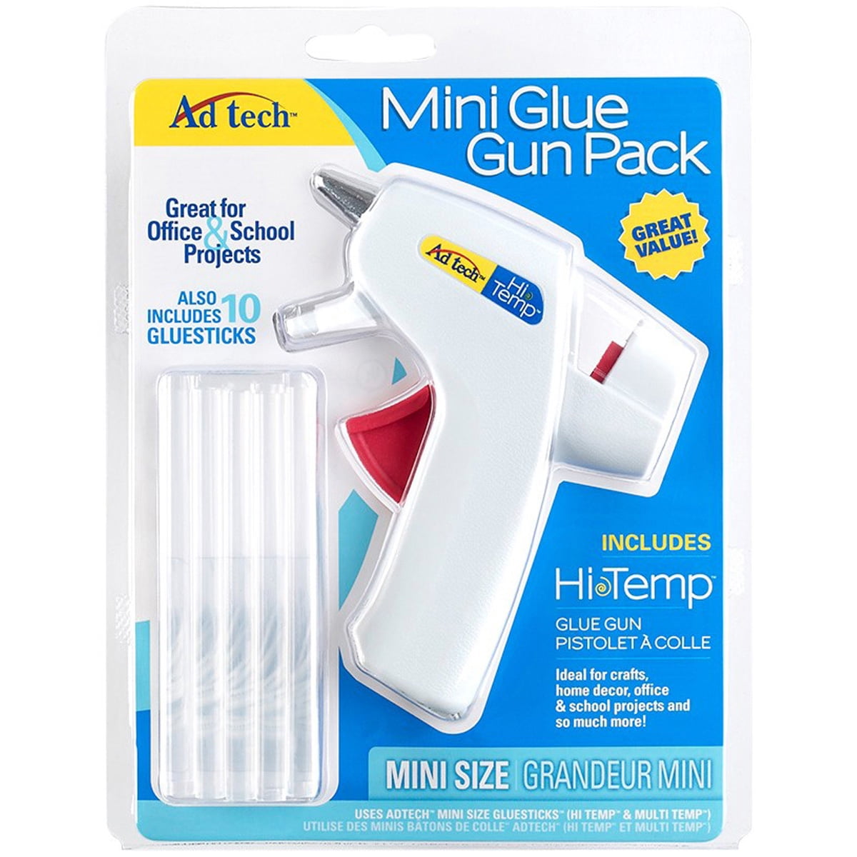 HighTemp Mini Glue Gun PackWhite Gun/Red Trigger W/10 Mini Sticks