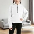 thumbnail image 2 of SERTG Girls Half Zipper Hooded Top Thumb Hole Solid Color Long Sleeve Casual Fall Winter Outerwear Sweatshirt for Kids 5-14 Years(White,9 Years), 2 of 8