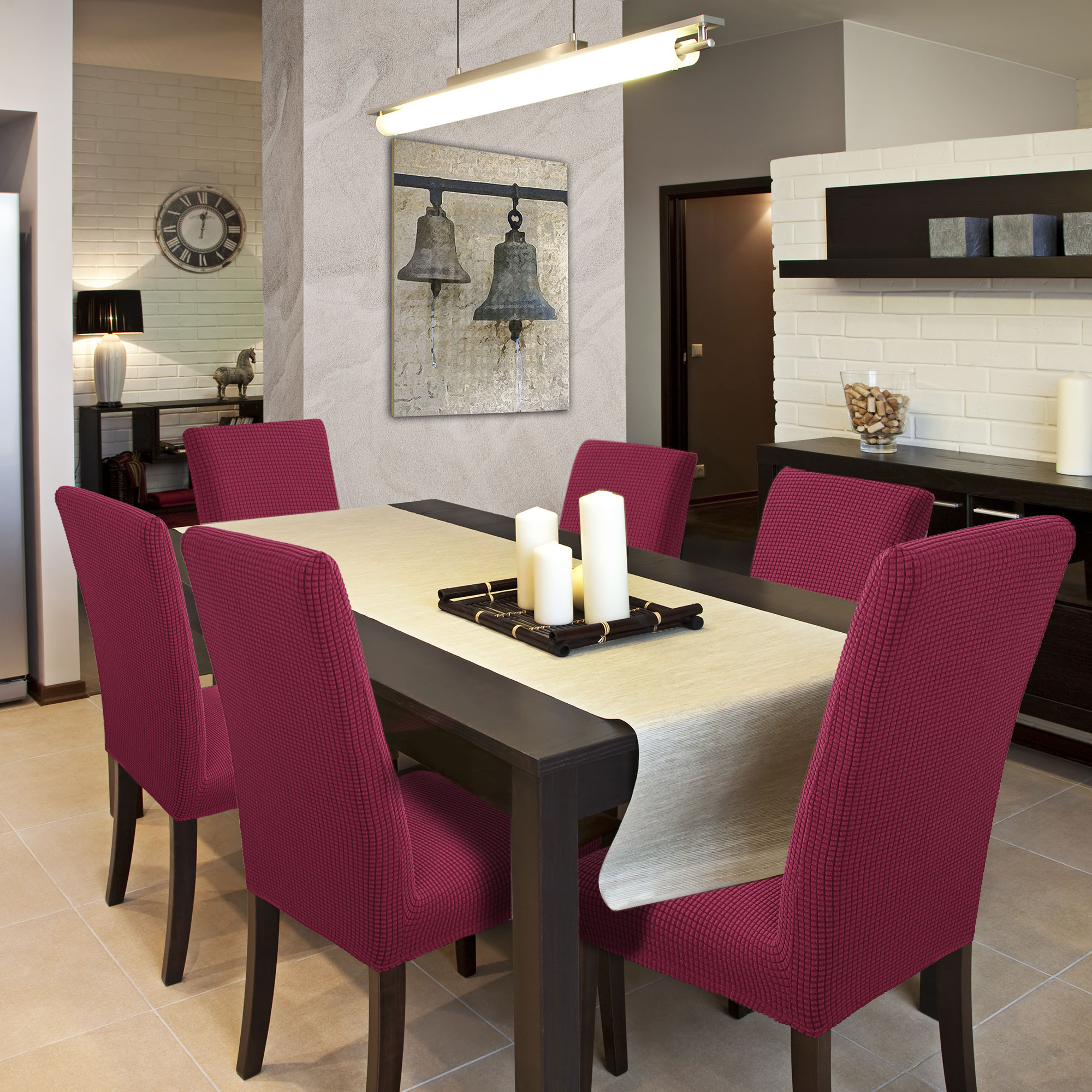 Unique Bargains Knit Spandex Seat Cover for Dining Chair Slipcovers Burgundy