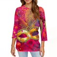 thumbnail image 5 of Hogleaql Mardi Gras Shirts for Women 3/4 Sleeve Crew Neck Loose Fit Tops Carnival Mask Graphic Pullover Dressy Relaxed Fit Shirt Oversized Blouse Hot Pink L, 5 of 6