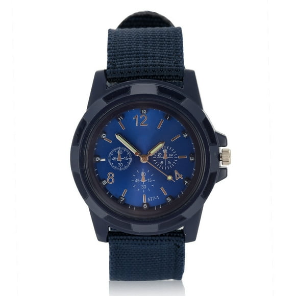 Reloj de pulsera analógico electrónico, correa de nailon redonda, reloj de pulsera militar (azul)