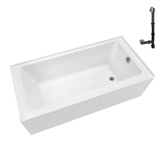 Streamline NAL-5620-BNK 66 in. x 32 in. Acrylic Right-Hand Drain Alcove Bathtub in Glossy White With External Drain in Brushed Nickel