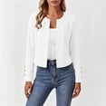 thumbnail image 3 of Puyaiuu Women Open Front Long Sleeve Gold Button Slim Fit Cropped Blazer Jacket White L Gift, 3 of 6