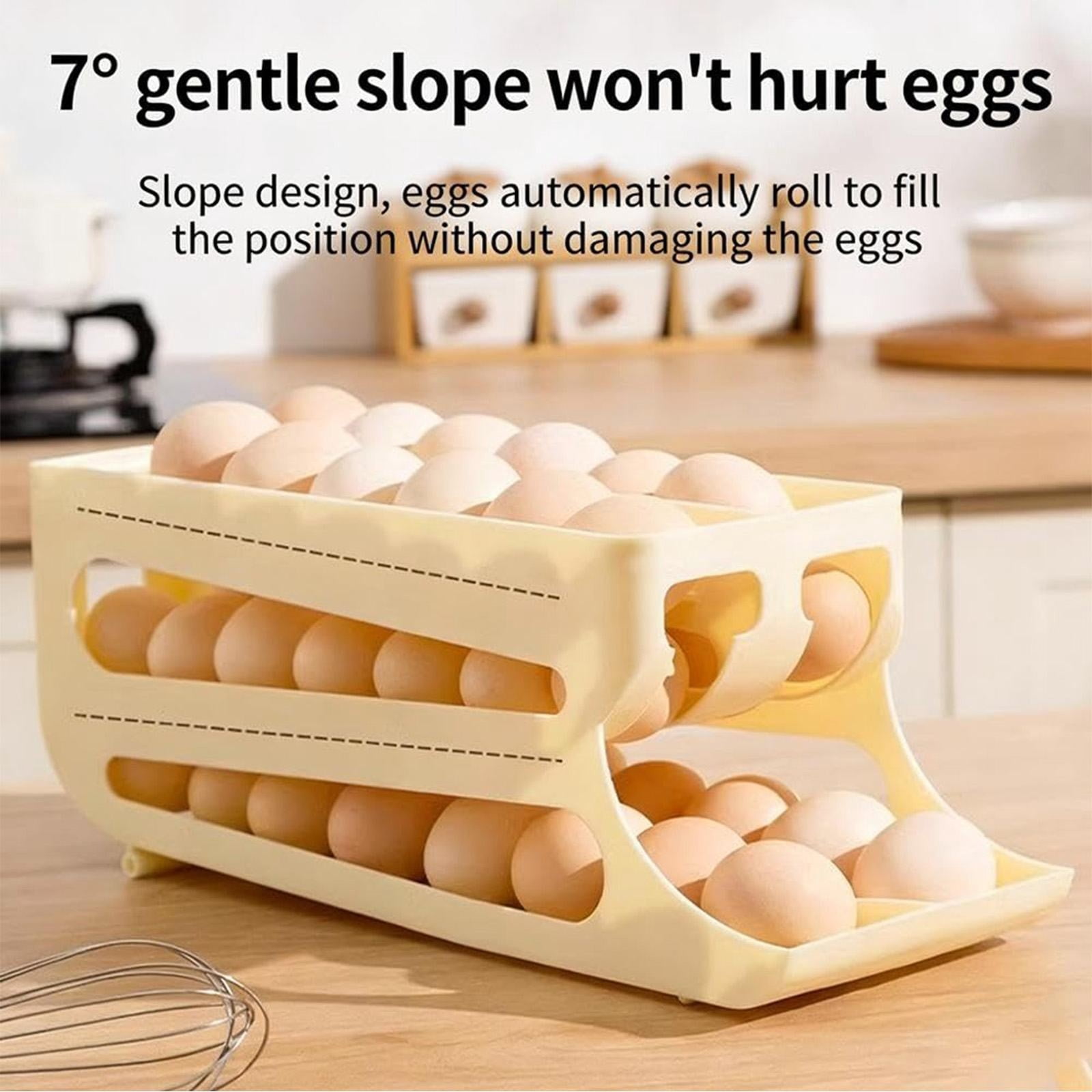 Automatic Rolling Egg Storage For Refrigerator, Space Saving Refrigerator Egg Holder,2 Tiers Fridge Egg Dispenser Holds Up To 60 Eggs For Fridge,Kitchen & Cabinets Table(14.17x5.35x5.35")(Grey)