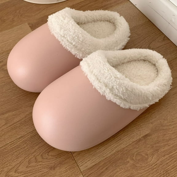 Weloille Winter Indoor Single Color Water Proof Soft Bottom Cotton Slippers Gooses Eggs Shoes Bedroom Warm Cotton Shoes Plush Slippers Ladies Cotton Slippers