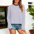 thumbnail image 2 of XIYON Womens Long Sleeve T Shirts Striped Crew Neck Tee Shirt Casual Loose Fit Going Out Tops Fall Clothing, 2 of 5