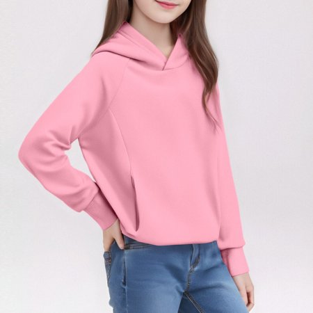 Xmyrz Cute Hoodies For Girl Relaxed Fit Solid Color Long Sleeve Sweatshirts Fall Fashion Outfits Jackets 2026 Winter Clothes Pink 13-14 Y