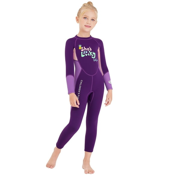 X-MANTA 2.5MM Girls' Full Body Wetsuit - Long Sleeve Thermal Snorkeling & Surfing Swimsuit, UV Protection, Purple Size M