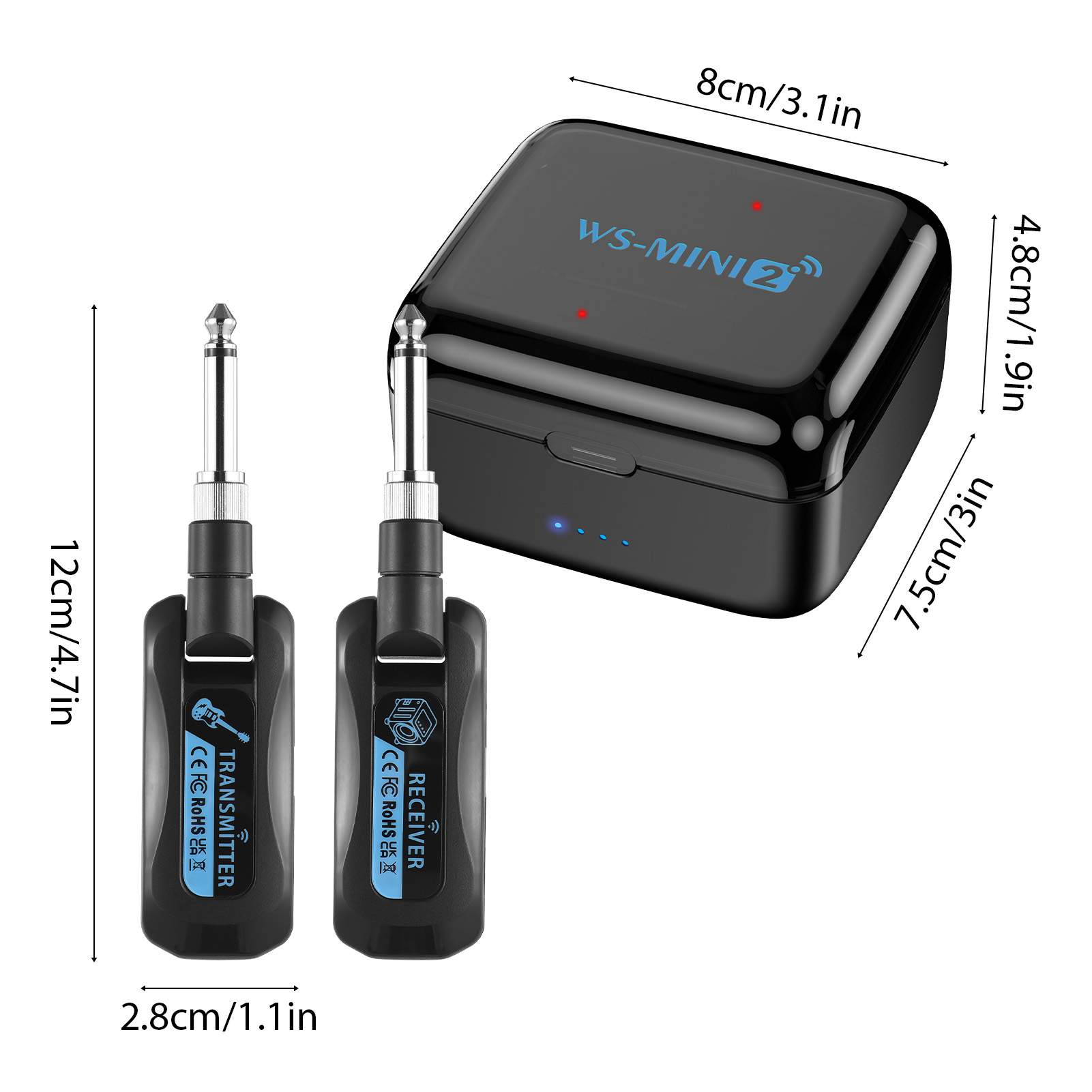 wireless guitar Wireless 2.4G Wireless Guitar System Rechargeable Portable Set with Charging Compartment Audio System 4 Channel Transmission 210-Degree Rotatable Plug and Play