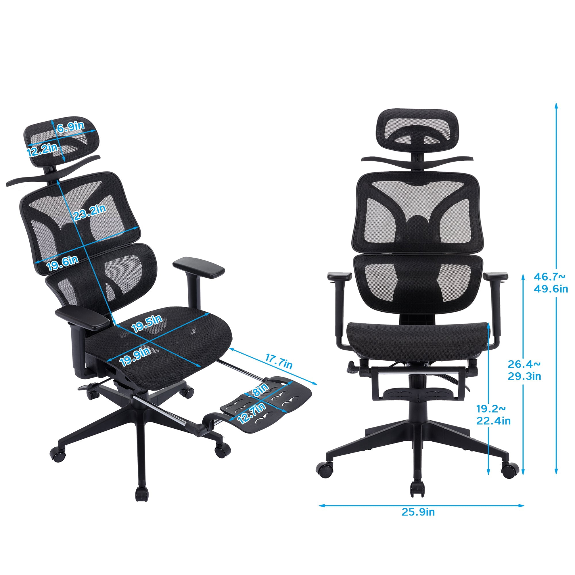 VECELO Foldable Office Chair, Ergonomic High-Back Mesh Rolling Work Swivel Computer Chair with Wheels, Comfortable Lumbar Support, Comfy Arms for Home, Gaming Room, Bedroom, Study, Student, Black