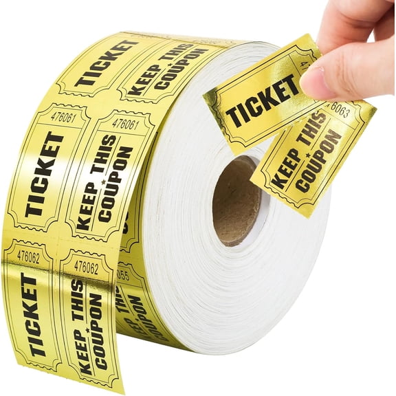 1000 Raffle Tickets Gold Double Roll Metallic Gold Foil Ticket for Events Carnivals Entry Class Reward Prizes